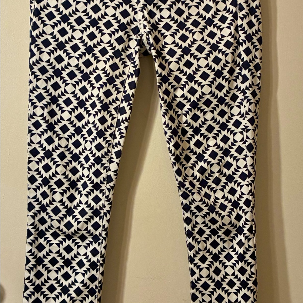 J. Crew Toothpick Ankle Skinny Jeans Navy Cream Geometric Aztec Preppy Money 24 - Picture 2 of 8